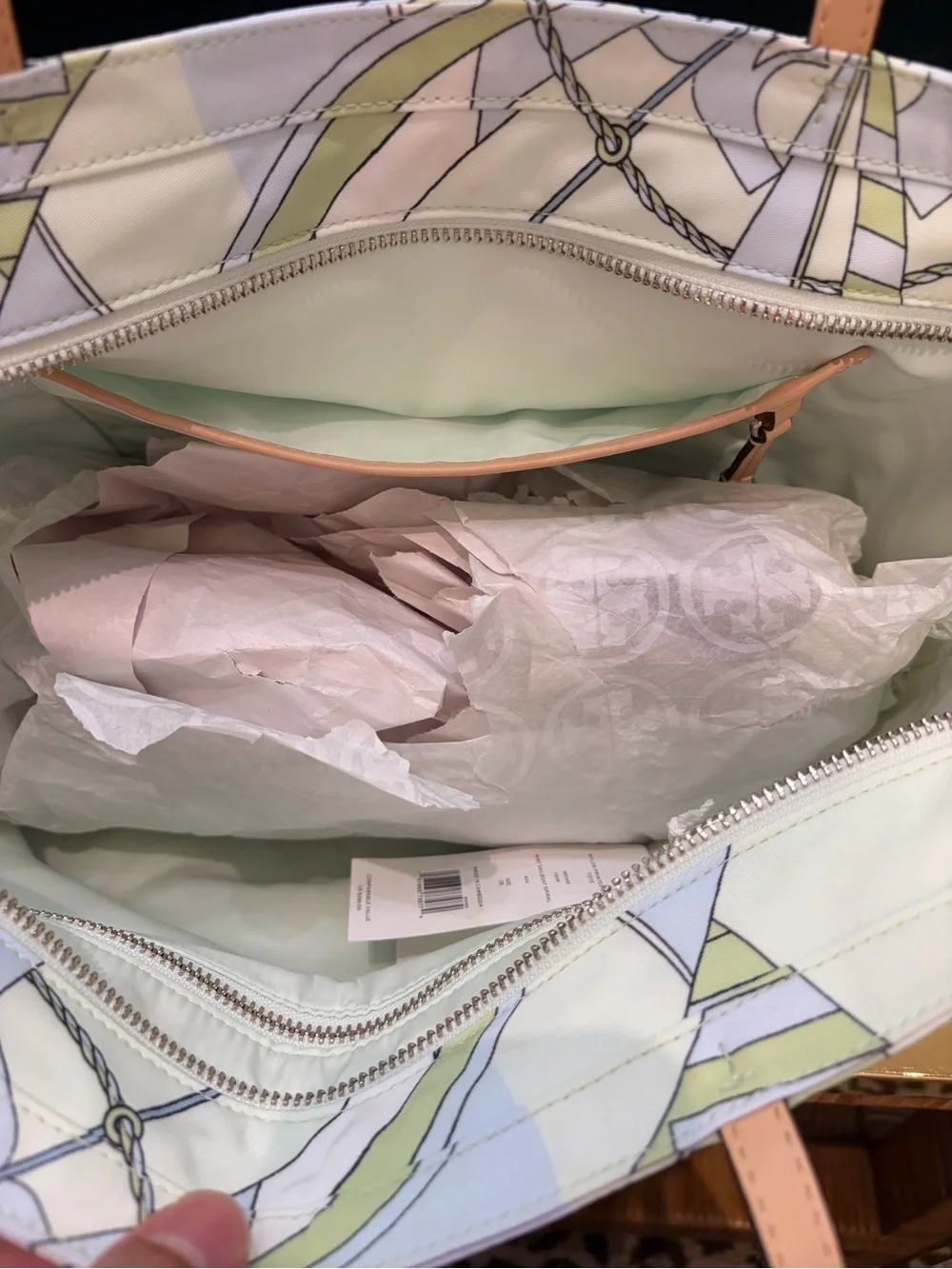 Tory Burch mint sailboat spiral Tote nylon tote bag zip closure logo small size